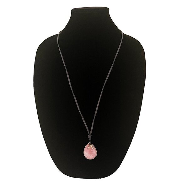 Nordstrom Feminine Boho Rose Quartz Gold Leather Cord Long Earthy Necklace - Picture 2 of 4